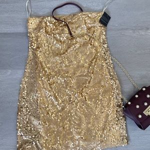 Gold Sequin Bodycon Tube Party Dress